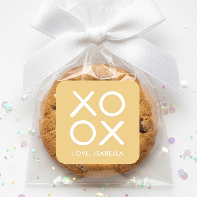 Adesivo Quadrado XOXO Hugs & Kisses Yellow Cute Valentine's Day (Criador carregado)