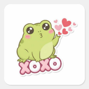 Adesivo Quadrado XOXO Sticker de Sapo Fofo Sapo Enviando Beijo Româ