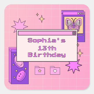 Adesivo Quadrado Y2K 2000s Retro Computer Interface Birthday Party