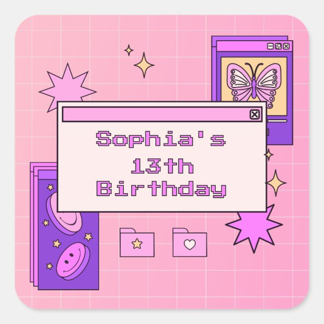 Adesivo Quadrado Y2K 2000s Retro Computer Interface Birthday Party (Frente)