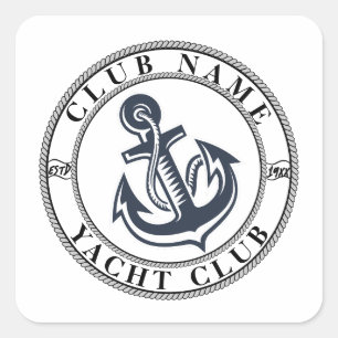 Adesivo Quadrado Yacht clube de iate de Âncora Náutica Azul Nome da