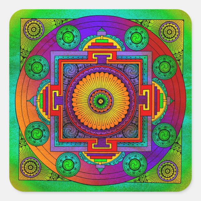 Adesivo Quadrado YANTRA - roda do excelente - violeta verde (Frente)