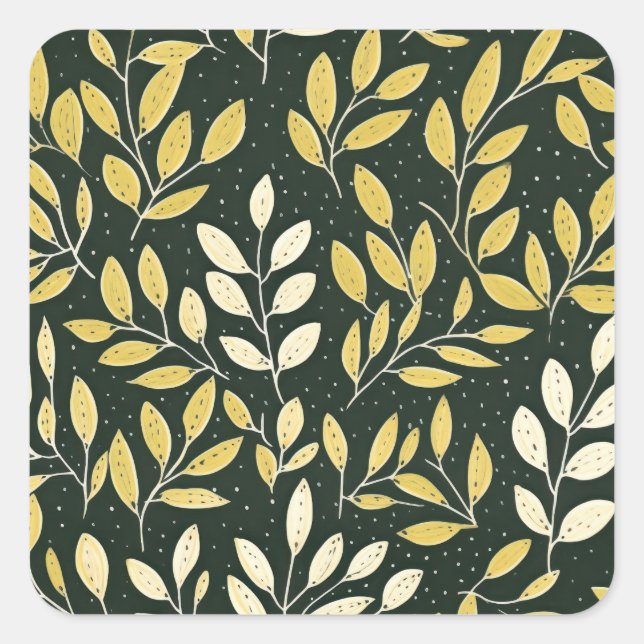Adesivo Quadrado Yellow and Cream Leafy Branches Pattern  (Frente)