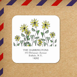 Adesivo Quadrado Yellow Daisies Boho Cute Wildflower Return Address
