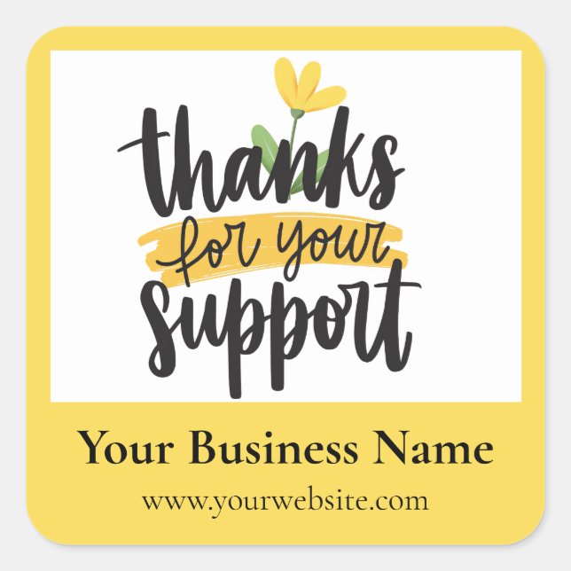 Adesivo Quadrado Yellow Floral Thank you business packaging sticker (Frente)