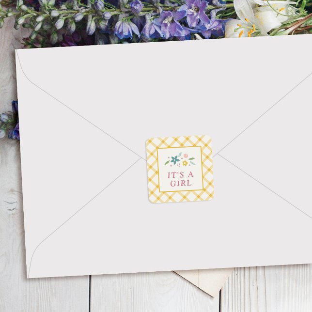 Adesivo Quadrado Yellow Sweet Floral Baby Girl Envelope Seal Label (Criador carregado)
