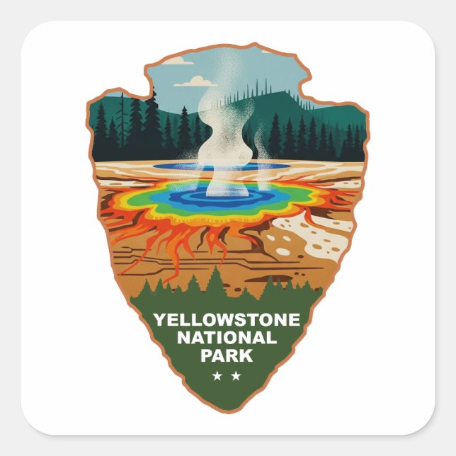 Adesivo Quadrado Yellowstone Grand Prismatic Spring Arrowhead (Frente)