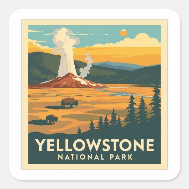 Adesivo Quadrado Yellowstone National Park Adventure Design (Frente)