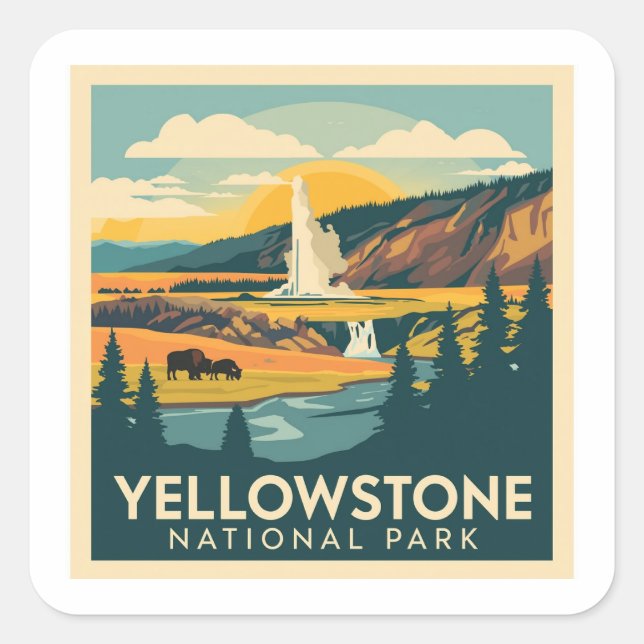Adesivo Quadrado Yellowstone National Park Adventure Design (Frente)