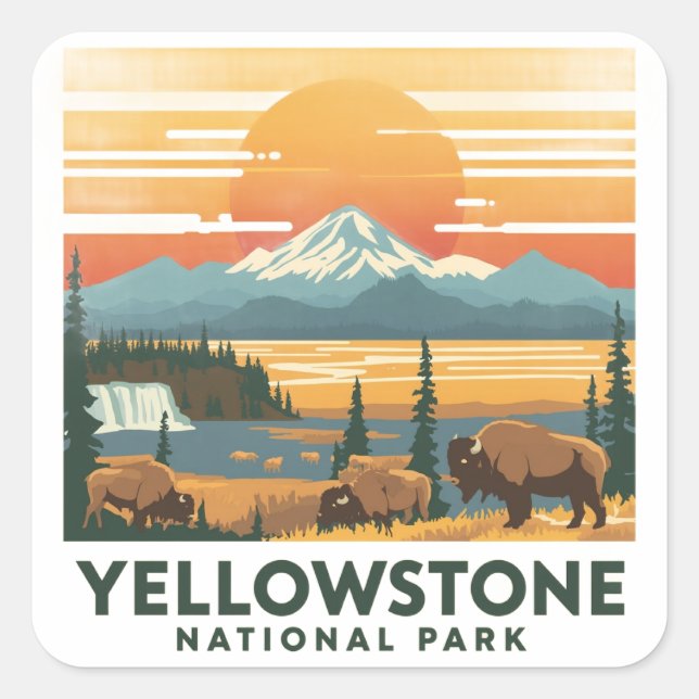 Adesivo Quadrado Yellowstone National Park Adventure Design (Frente)