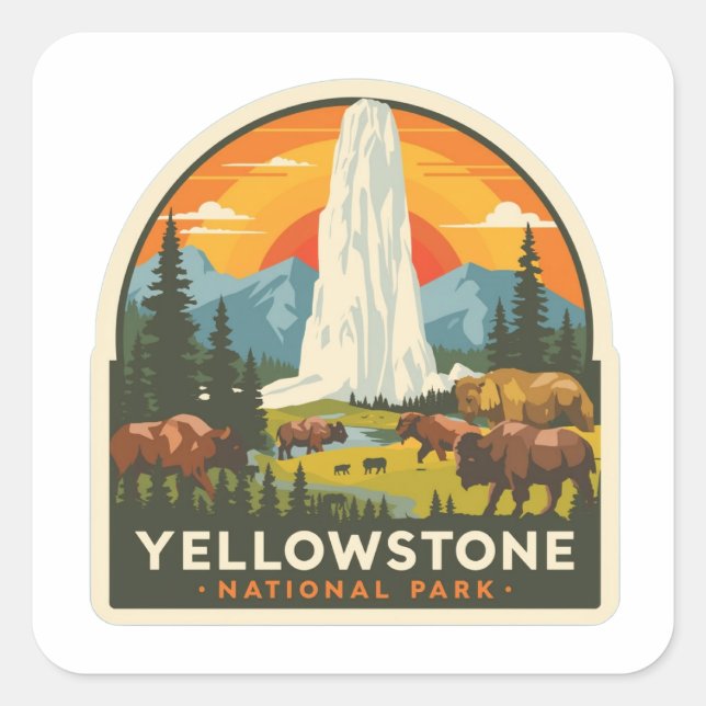 Adesivo Quadrado Yellowstone National Park Adventure Design (Frente)