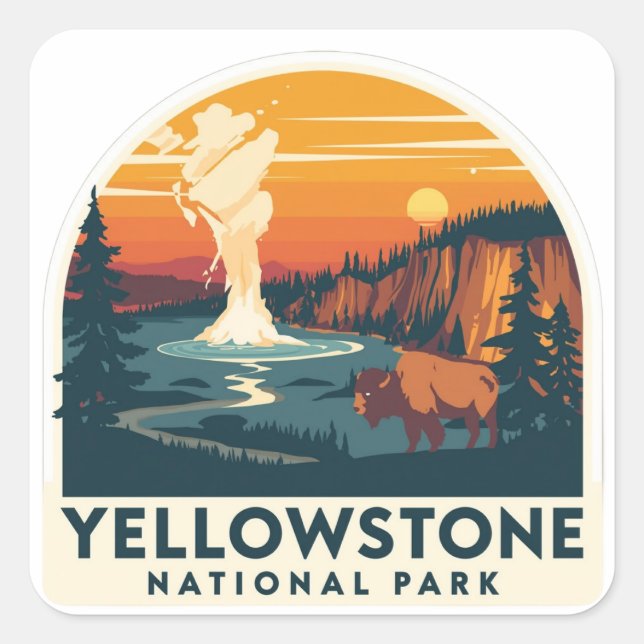Adesivo Quadrado Yellowstone National Park Adventure Design (Frente)