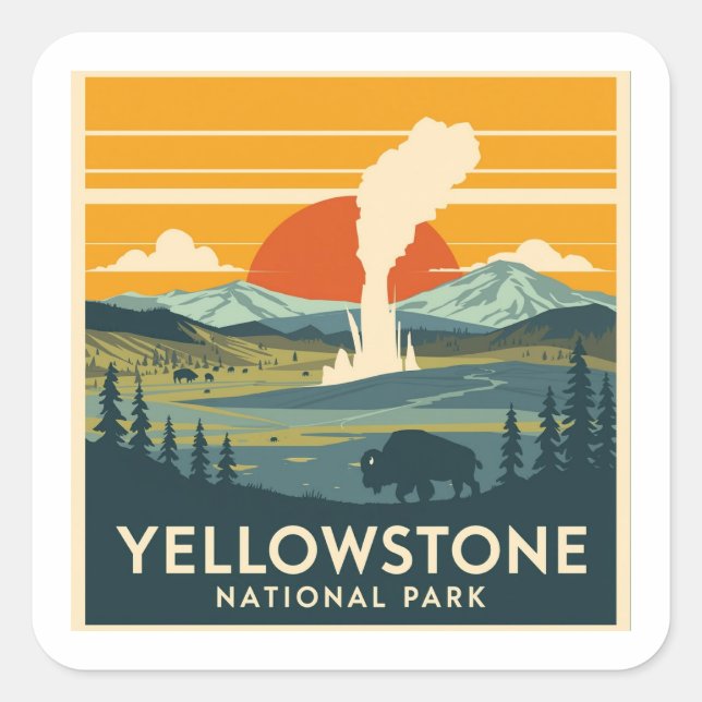 Adesivo Quadrado Yellowstone National Park Adventure Design (Frente)