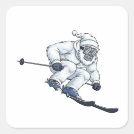 Adesivo Quadrado Yeti Abominável Homem da Neve Esquiando Férias Div