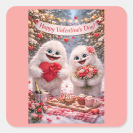 Adesivo Quadrado Yeti Sasquatch Couple Valentine's Day Stickers