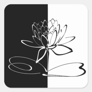 Adesivo Quadrado Yin Yang Black White Lotus Blossom