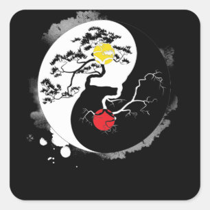 Adesivo Quadrado Yin Yang Bonsai Tree Japonês Budista Zen