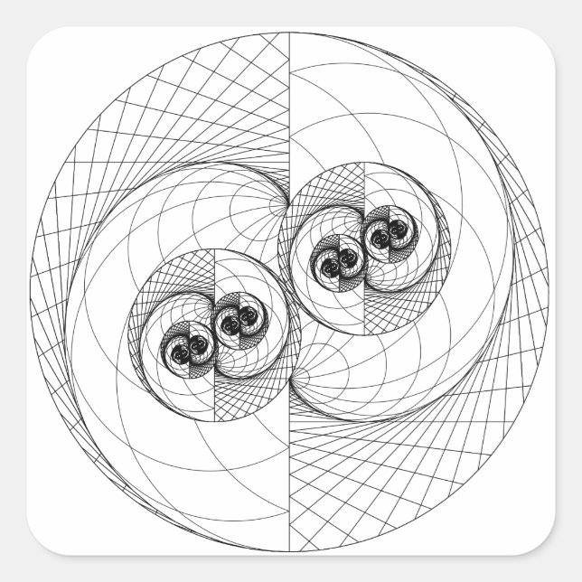 Adesivo Quadrado Yin Yang Fractal (Apenas Linhas) (Frente)