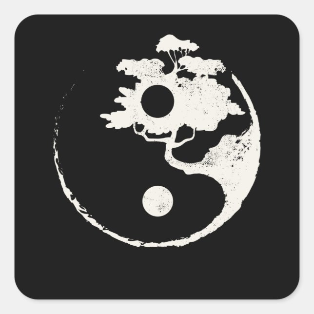 Adesivo Quadrado Ying Yang Bonsai Tree Enso Circle Zen (Frente)