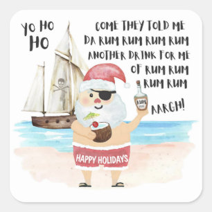 Adesivo Quadrado Yo Ho Ho Navio do Papai Noel Pirata Rum Natal