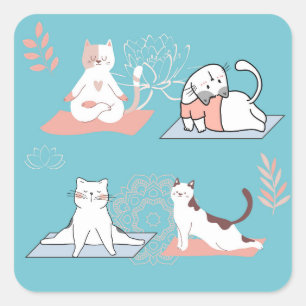 Adesivo Quadrado Yoga Cats Lotus