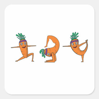 Adesivo Quadrado Yoga Pose Cute Carrot Engraçado