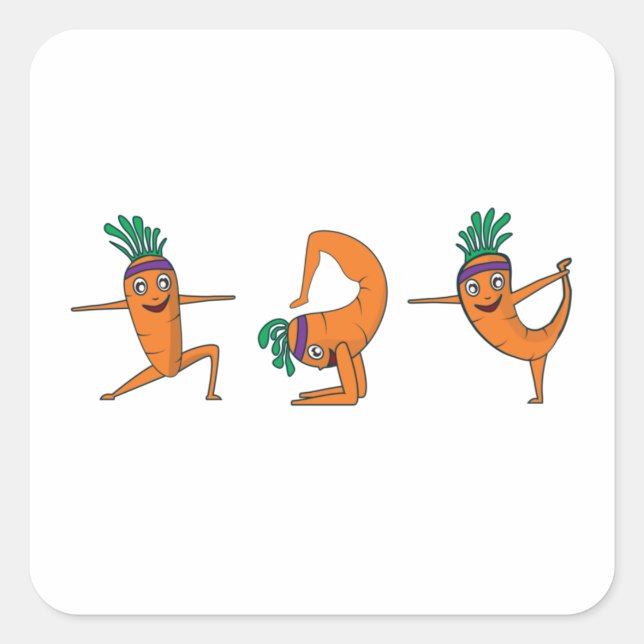 Adesivo Quadrado Yoga Pose Cute Carrot Engraçado (Frente)