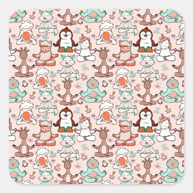 Adesivo Quadrado Yoga poses pattern | Yoga seamless pattern 51 (Frente)