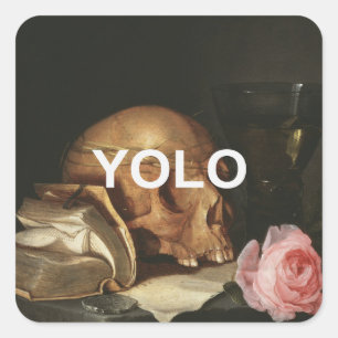 Adesivo Quadrado YOLO Texto + Renascença Memento Mori Ainda Vida