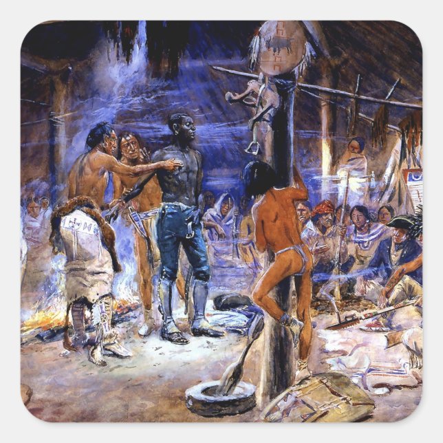 Adesivo Quadrado "York With Lewis and Clark" de Charles Russell (Frente)