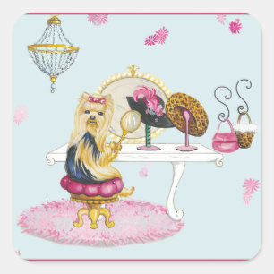 Adesivo Quadrado Yorkie Boudoir Yorkshire Terrier Sticker Tag