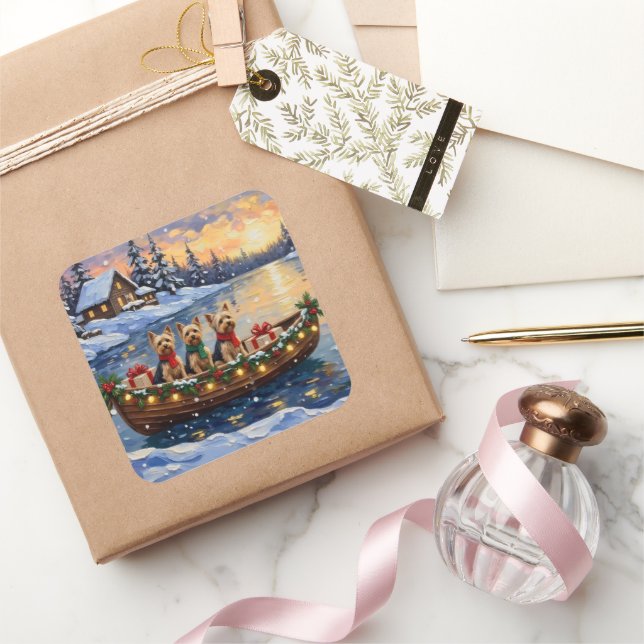 Adesivo Quadrado Yorkipoo Christmas Boat Holiday (Presentear)