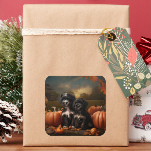 Adesivo Quadrado Yorkipoo Puppy Autumn Delight Pumpkin