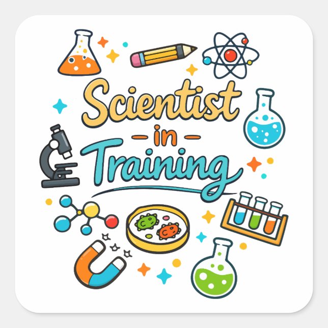 Adesivo Quadrado Young Scientist in Training Invitation (Frente)