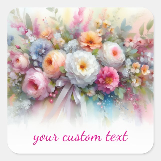 Adesivo Quadrado Your Custom Text Watercolor Floral Template (Frente)