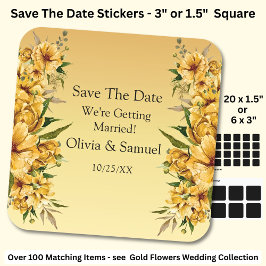 Adesivo Quadrado Your Names, Save The Date, Golden Yellow Flowers