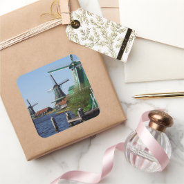 Adesivo Quadrado Zaanse Schans Moinhos de vento holandeses em verde