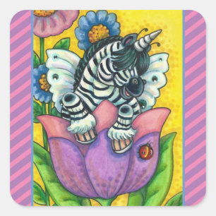 Adesivo Quadrado ZEBO WHIMSYNICKER, ZEBRA UNICORN Fantasy