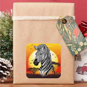 Adesivo Quadrado Zebra African Savanna Wild Animal