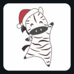 Adesivo Quadrado Zebra Christmas Zebras<br><div class="desc">A zebra de Natal com luzes de fadas. Animais engraçados com presentes e neve nas férias. Também é engraçado para o Natal em julho. zebras são animais bonitos e perfeitos para o Natal.</div>