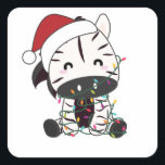 Adesivo Quadrado Zebra Christmas Zebras<br><div class="desc">A zebra de Natal com luzes de fadas. Animais engraçados com presentes e neve nas férias. Também é engraçado para o Natal em julho. zebras são animais bonitos e perfeitos para o Natal.</div>