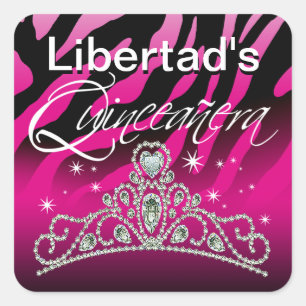 Adesivo Quadrado Zebra da tiara Sparkling do MI Quinceañera