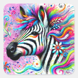 Adesivo Quadrado Zebra Floral Rosa-Rosa-Rosa-Rosa-Cinzenta Verde-Ma