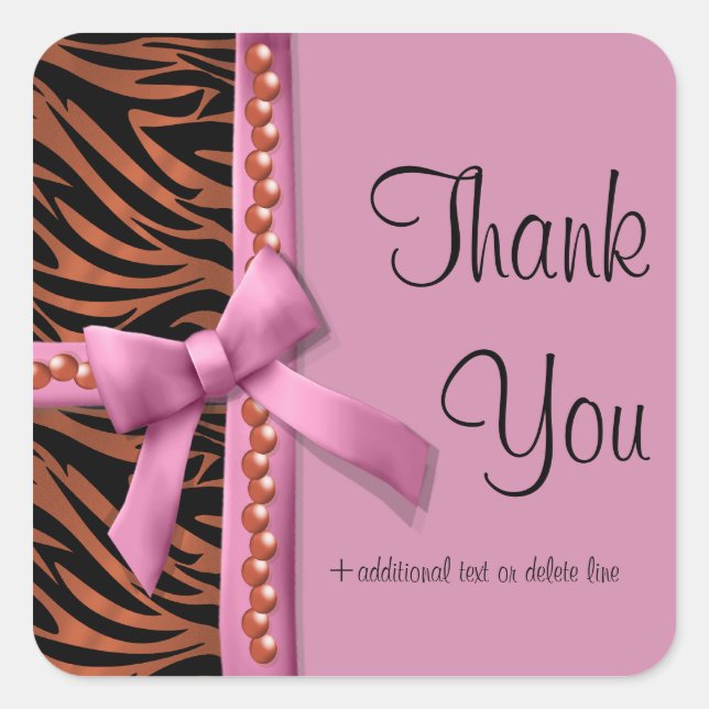 Adesivo Quadrado Zebra Rosa Quente E Bronze Com Pérolas (Frente)