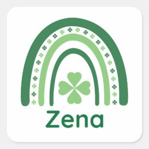 Adesivo Quadrado Zena Name Clover Boho Rainbow