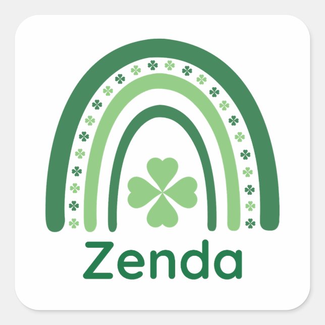 Adesivo Quadrado Zenda Name Clover Boho Rainbow (Frente)