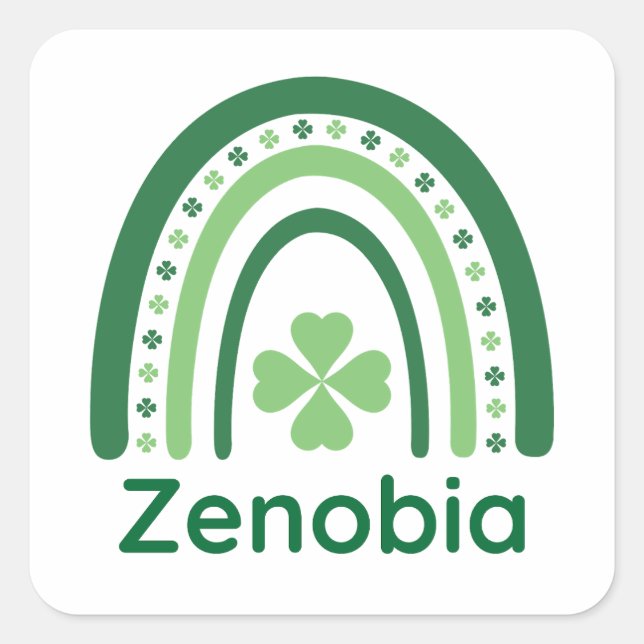 Adesivo Quadrado Zenobia Nome Clover Boho Arco-íris (Frente)
