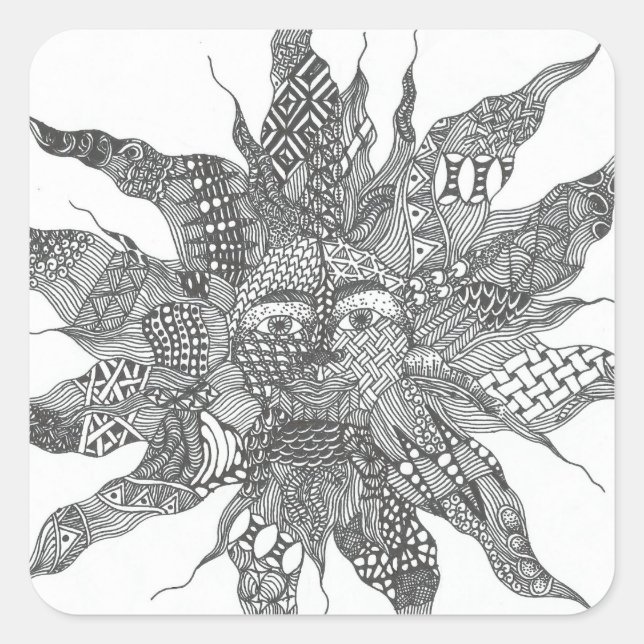 Adesivo Quadrado Zentangle Sun Sticker (Frente)
