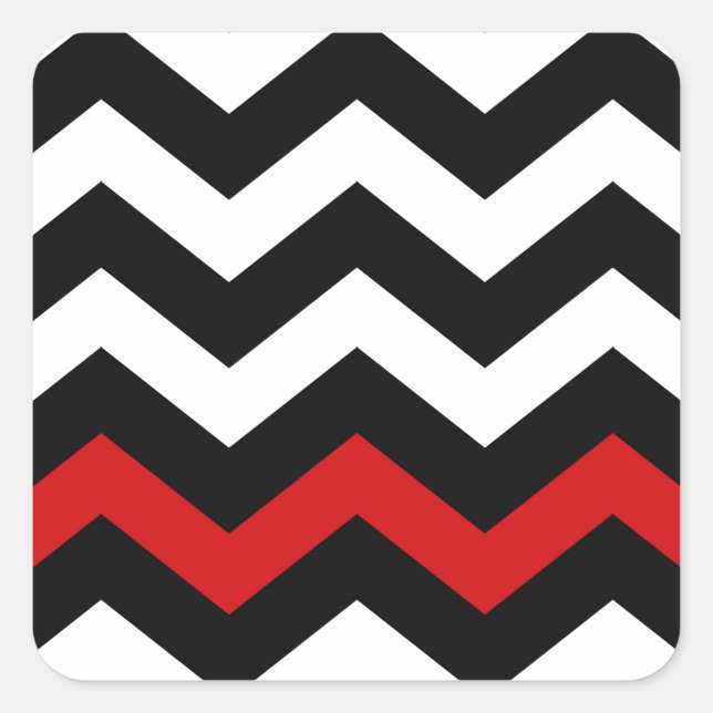 Adesivo Quadrado Zigzag preto e branco clássico com vermelho (Frente)