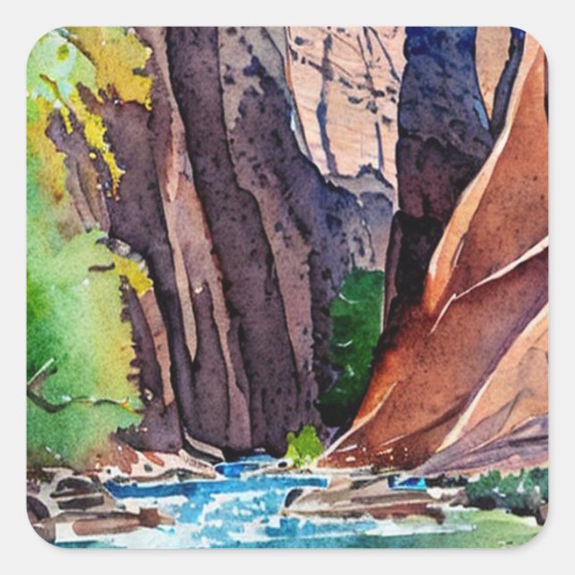 Adesivo Quadrado Zion National Park Utah O Narrot Watercolor (Frente)
